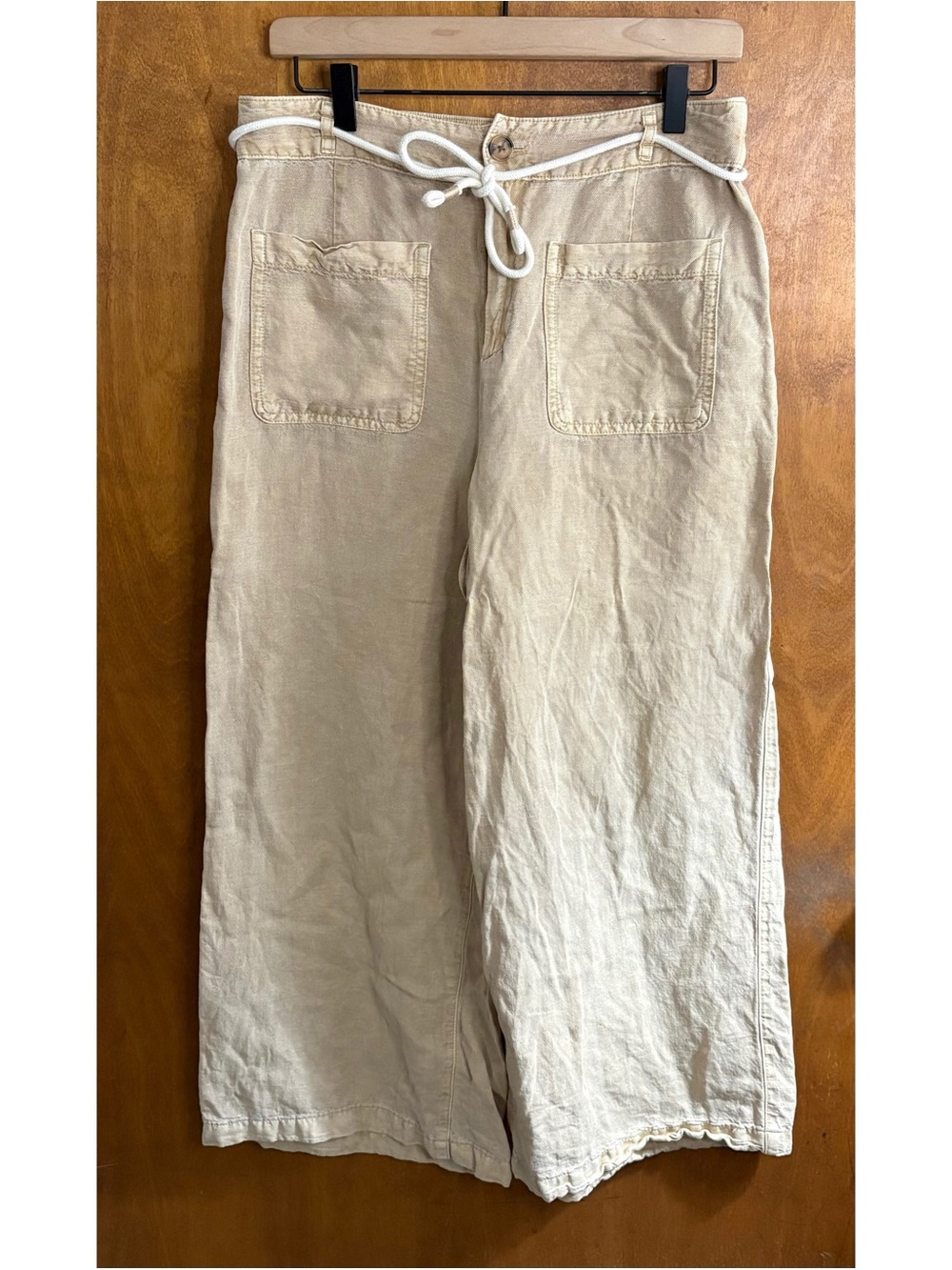 C&C California Tan Linen Wide Leg Pants Sailor Culottes Preppy Nautical Coastal